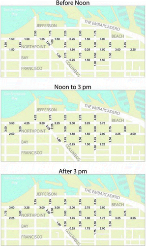 Figure 1 Parking prices on a weekday at Fisherman's Wharf in May 2012. (Color figure available online.)