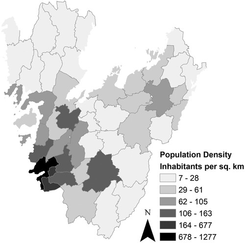 Figure 2. The population density in the Västra Götaland region, Sweden.