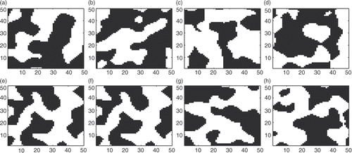 Figure 5. Seven realizations from the posterior generated by the PIR (a–g). and one generated by the SC (h).