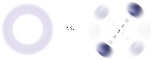 Figure 7. Quantum vs. classical structure of molecules: superposition or rotating dumbbell.