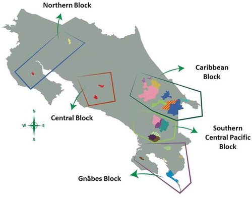 Figure 1. Indigenous peoples for the REDD+ process by territorial blocks.Source: MINAE, Emission Reductions Programme to the FCPF Carbon Fund, 51.