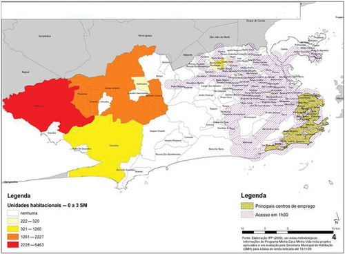 Figure 4. Access to major employment centres in 1:30 hours and housing units of Minha Casa Minha Vida (MCMV/My House, My Life Housing Project) for 0–3 minimum wage.