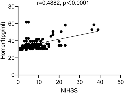 Figure 3 Correlation between serum levels of Homer1 and the NIHSS score.