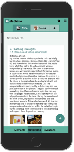 Figure 2. Screenshot from the metapholio app: example of reflection on teaching strategies.