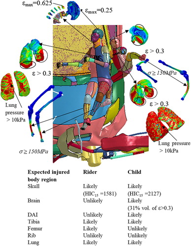 Figure 5. Simulations of config-CM with condition CM.3 (position R, angle 45°, speed 40 km/h).