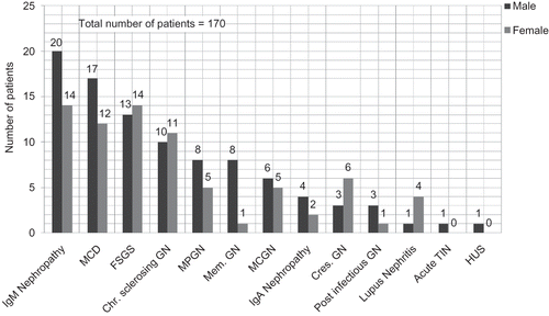 Figure 1. Male to female ratio across different patterns of renal disease.