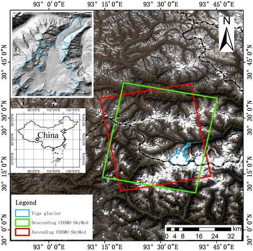 Figure 1. Data coverage and location of the Yiga Glacier.