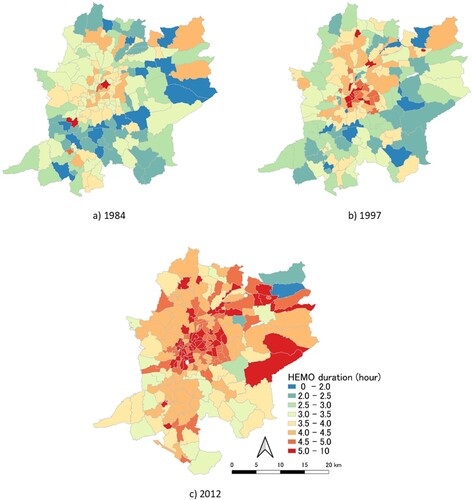 Figure 5. Average HEMO duration by traffic analysis zone for 3 years.