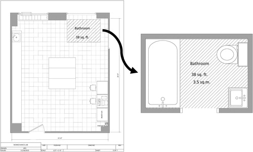Figure 1. Environmental air sampling laboratory with simulated residential bathroom for the Safe Home Care Cleaning and Disinfection Study.
