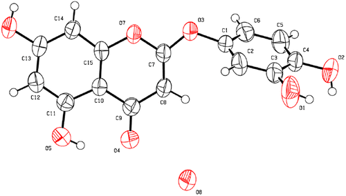 Figure 2. ORTEP drawing of the monohydrate of compound 1, as determined by X-ray crystal analysis.