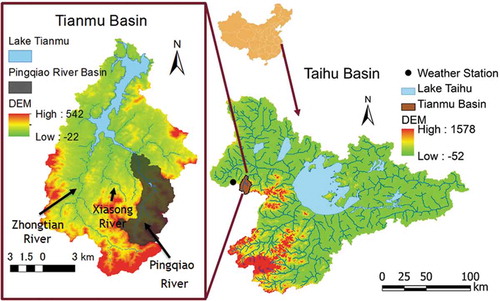 Figure 1. Location information for the Taihu Basin and Tianmu sub-basin.