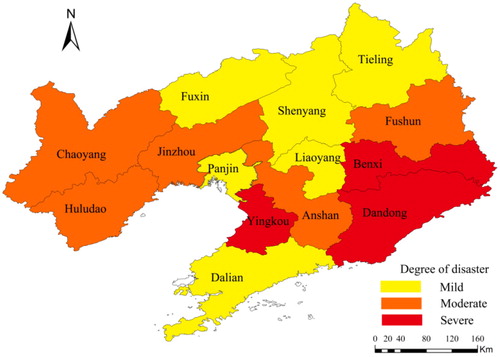 Figure 6. Distribution of agricultural production affected by rainstorm in Liaoning Province.