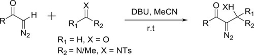 Scheme 110. Synthesis of β-amino-α-diazocarbonyls/β-hydroxy-α-diazocarbonyls.