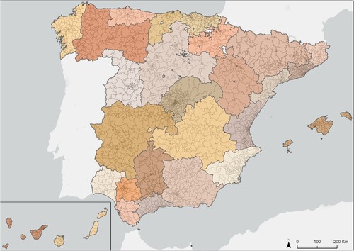 Figure 5. Mobility functional areas visualized during the COVID-19 s state of alarm in Spain (December 16, 2020). Source: Own elaboration based on INE phone data.