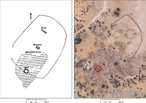 Figure 18. The urban settlement at Tmissa (after Despois Citation1946 and from modern satellite image analysis).