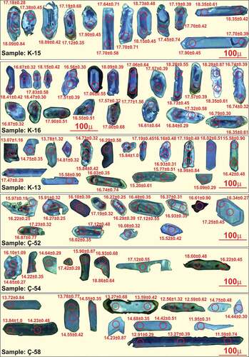 Figure 6. Zircon cathodoluminescent images of the Kalpakkaya and Çamlık Hill volcanic rocks