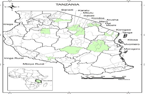 Figure 3. Map showing survey sites in Tanzania.