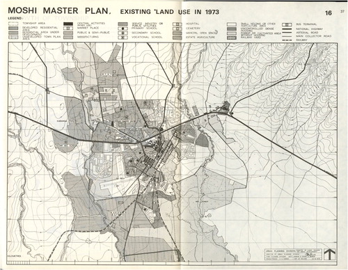 Figure 1. Existing Land Use in 1973. Source: Moshi Master Plan 1974.