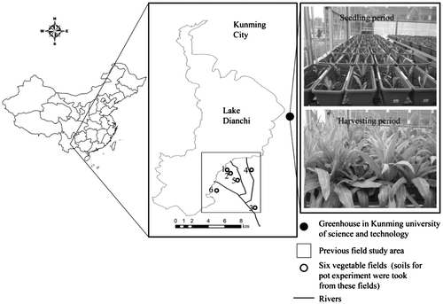 Figure 1. Locations of vegetable fields where the soils for pot experiment were taken from.