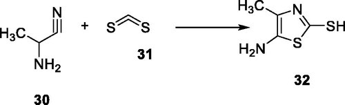Scheme 11. Synthesis of 2-mercapto-5-amino thiazoles 32.