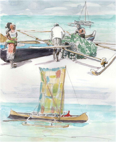 Net maintenance and traditional fishing canoe