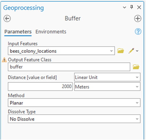 Figure 21. The dialog box of the buffer tool.