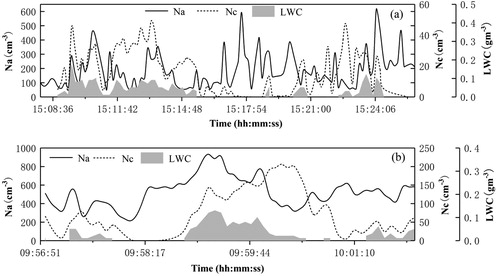 Fig. 7. Horizontal distribution of Na, Nc, and LWC.