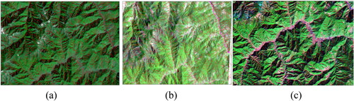 Figure 5. The deviation of DEM valley lines between (a) TM, (b) HJ and (c) ETM images.