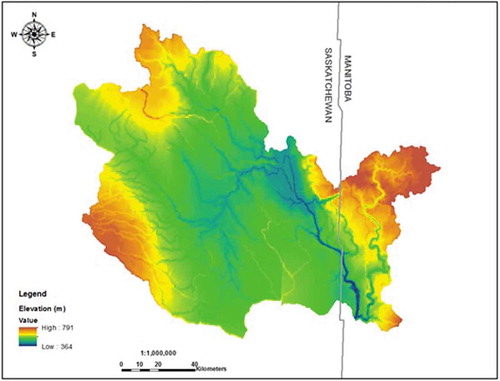 Figure 3. Digital elevation model (DEM) of the Shellmouth basin.