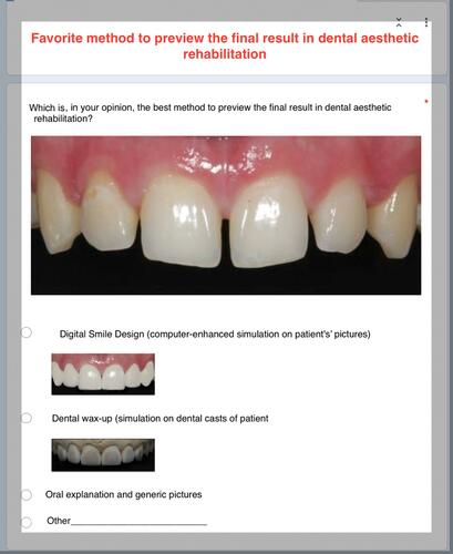 Figure 1 Options of questionnaire to point the favorite method of preview.