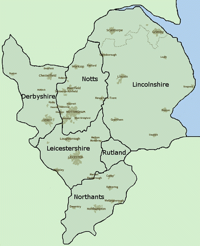 Figure 1. The East Midlands.