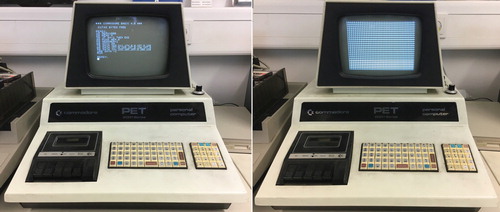 Figure 5. BASIC loader (left) and execution of the machine language programme (right) on a PET 2001.