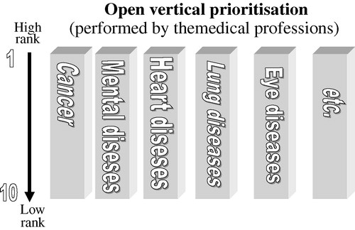 Figure 1.  Principle of vertical prioritisation within the ranking lists for different diseases (medical profession's responsibility).