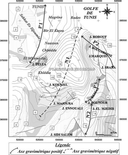 Fig. 3 Carte gravimétrique des anomalies résiduelles de la zone d'étude. Intervalle de contour: 2 mGal.