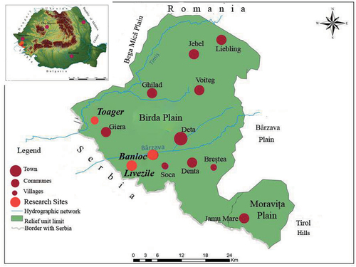 Figure 1. Selected research sites in the Romanian Banat region.