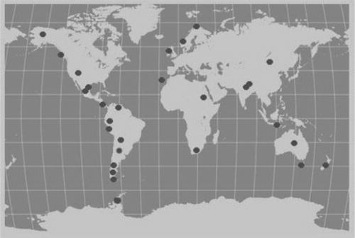 Figure 2. Studied locations (where the screenshots were produced). Not all of the 36 locations are indicated in this illustration, as some of them would occlude each other.