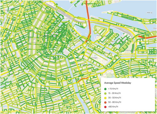 Figure 6. Map of average traffic speeds in central Amsterdam. Source: Spotzi.
