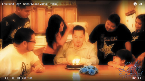 Figure 11. In Soñar (2012) by tejano group Los Badd Boyz, the singer imagines himself as a happy family man during a dream sequence. C. Tunecore (on behalf of Latin World Records). Posted on Youtube by Latin World Records.