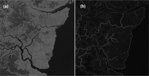 Figure 5. (a) Image of the study area and (b) image with gradient.