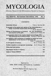 Cover image for Mycologia, Volume 37, Issue 6, 1945