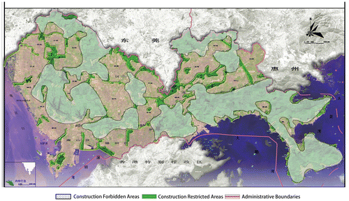 Figure 2. Construction Forbidden Areas and constructed restricted areas within the Map of the Ecological Regulatory Boundaries (Source: Author).