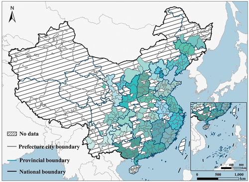 Figure 1. Spatial distributions of the selected 211 cities in China.