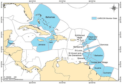 Figure 1. CARICOM Member States and the ocean areas under their jurisdiction.