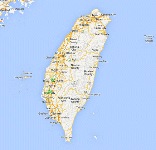 Figure 1 Geographic location of sample classes on Taiwan map. (Note: this map was retrieved from Google map (https://maps.google.com/) on 17 September 2014).