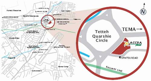 Figure 2. Location map of the Accra Mall. FootnoteNotes.