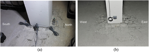 Figure 9. Internal un-strengthened connection B2: (a) at the end of test CYC-1; (b) at the end of the test CYC-2.