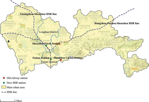 Figure 3. Locations of Shenzhen railway stations (Source: the authors)