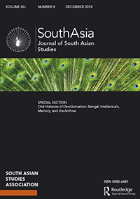 Cover image for South Asia: Journal of South Asian Studies, Volume 41, Issue 4, 2018