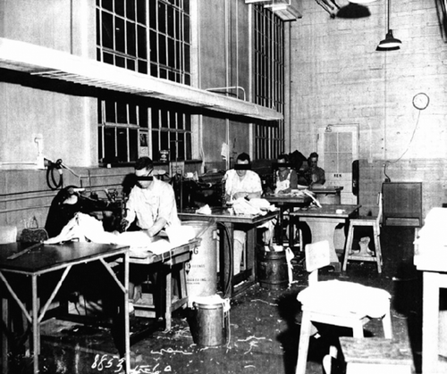 Figure 7.  Workers in the PSNS sewing room. Photo source: Carl Mangold. Previously published in Hollins et al., Citation2009.
