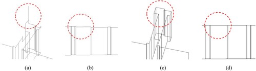 Figure 11. Height information optimization. (a) Abnormal height. (b) Height undulation. (c) Corrected abnormal height. (d) Smooth height edges.
